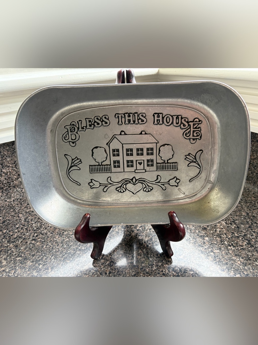 Bless This House Decorative Pewter Tray - Silver Wilton Armetale